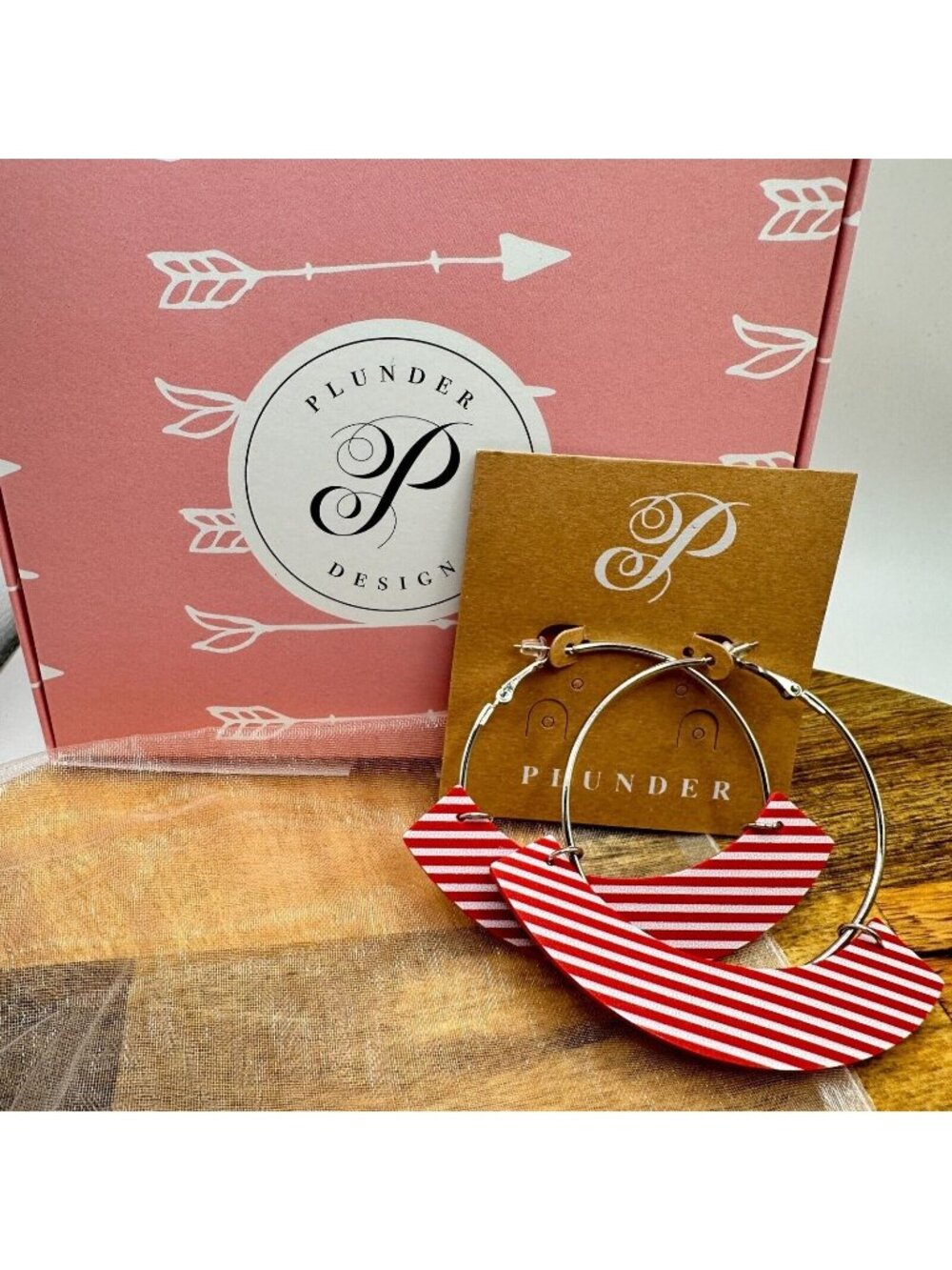 Plunder Design Wild Rose Striped Red White Hoop Earrings Candy Cane NIB